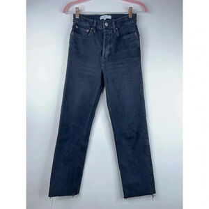 Re/done 70s High Rise Stove Pipe Jeans Faded Black 85 Frayed Hem Size 24